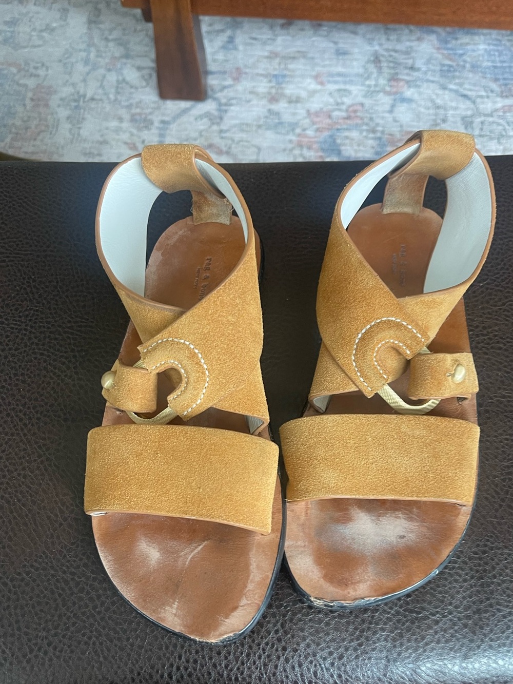rag & bone Mustard Suede Cross-Strap Sandals